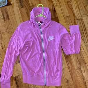 Pink Nike zip up hoodie; size medium